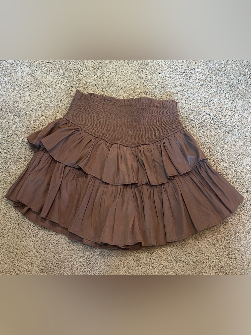 Mustard Seed Brown Tiered Ruffle Mini Skirt with Built in Shorts- Size small - Picture 2 of 4